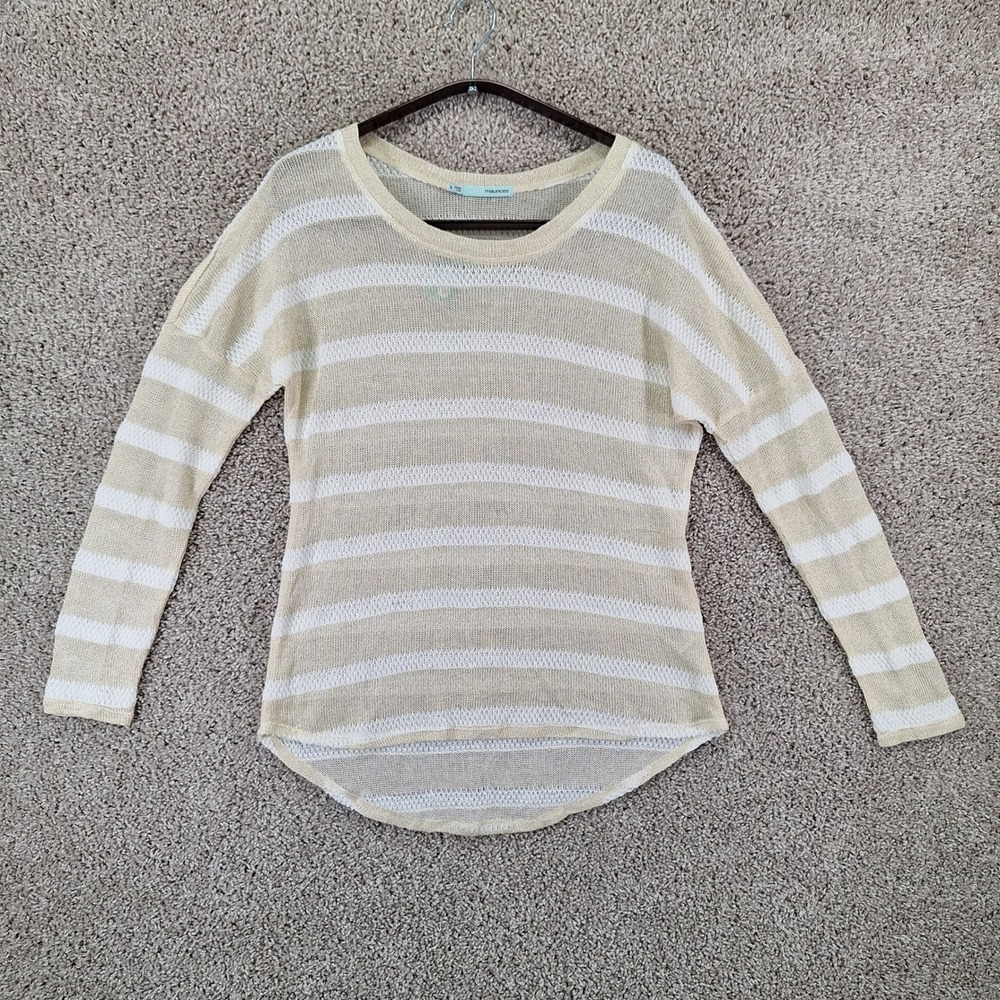 Maurices Sweater Women Small Beige Striped Knit Long Sleeve Lightweight Boho
